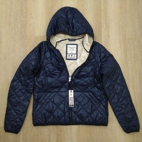Brand New ABERCROMBIE & FITCH Womens Lightweight Hooded Puffer Jacket Size LARGE - Picture 1 of 4